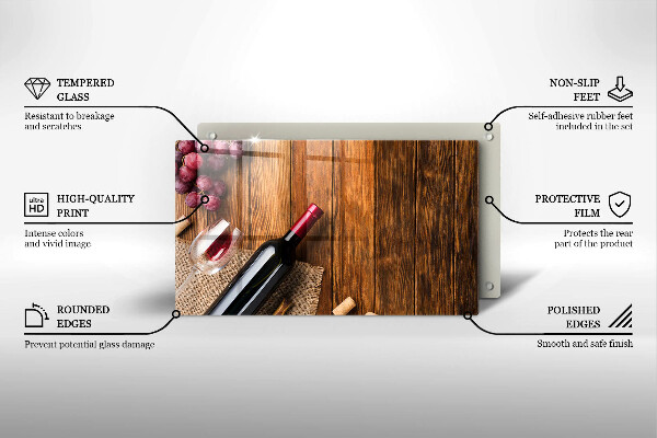 Sklenená doska na krájanie Fľaša červeného vína