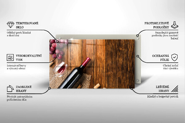 Sklenená doska na krájanie Fľaša červeného vína