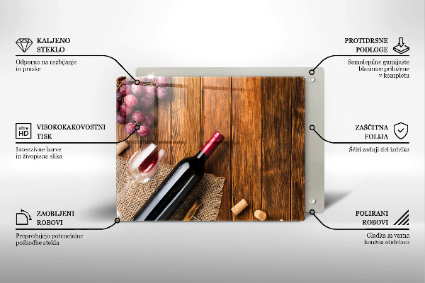 Sklenená doska na krájanie Fľaša červeného vína