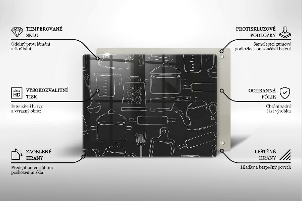 Sklenená doska na krájanie Kreslené kuchynské doplnky