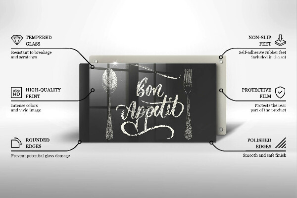 Sklenená doska na krájanie Nápis Bon Appetit