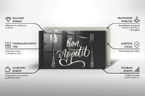 Sklenená doska na krájanie Nápis Bon Appetit