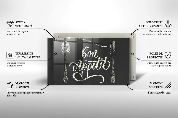 Sklenená doska na krájanie Nápis Bon Appetit