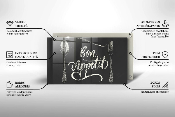 Sklenená doska na krájanie Nápis Bon Appetit
