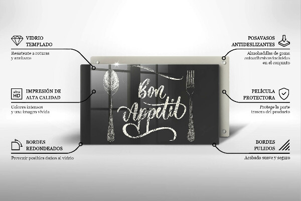 Sklenená doska na krájanie Nápis Bon Appetit