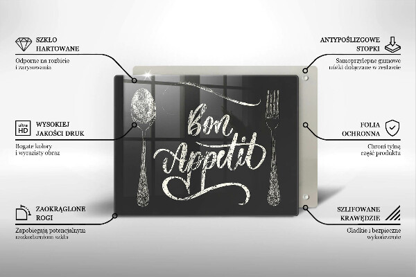 Sklenená doska na krájanie Nápis Bon Appetit