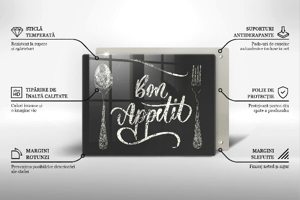 Sklenená doska na krájanie Nápis Bon Appetit