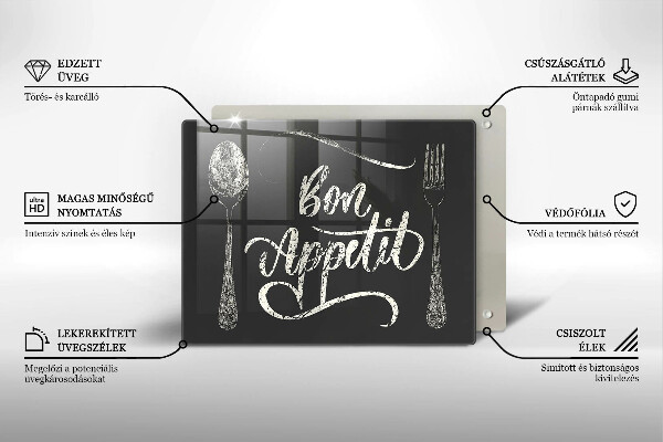 Sklenená doska na krájanie Nápis Bon Appetit