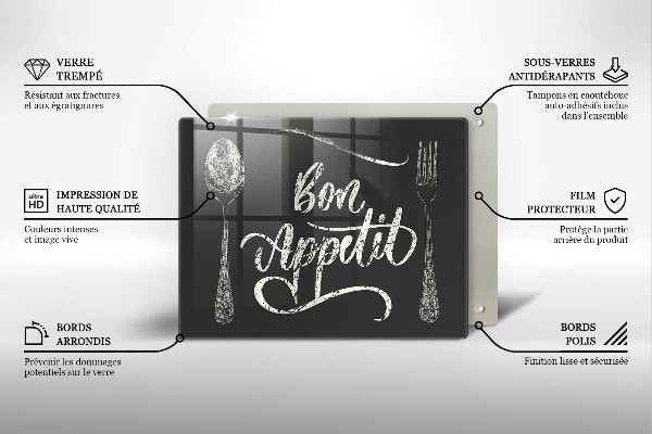 Sklenená doska na krájanie Nápis Bon Appetit
