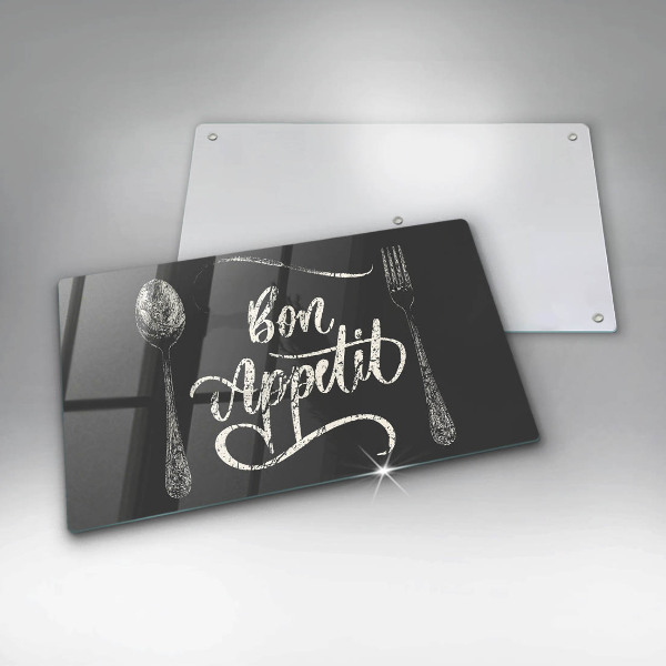 Sklenená doska na krájanie Nápis Bon Appetit