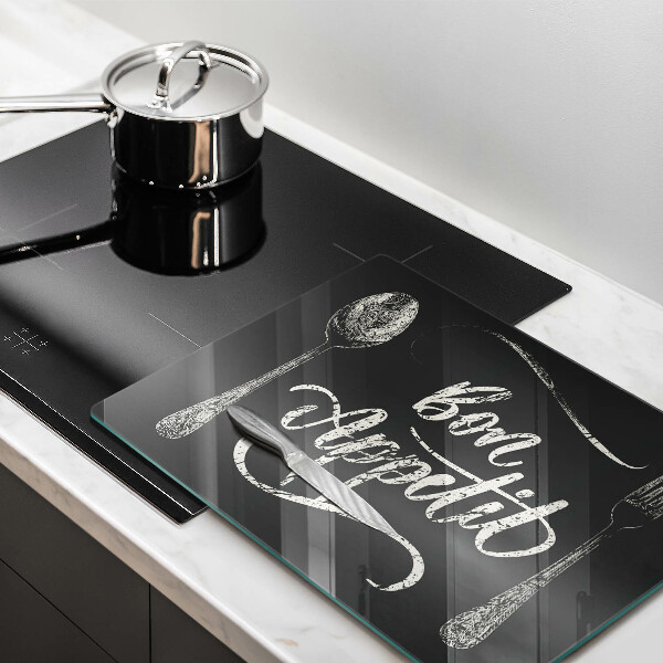 Sklenená doska na krájanie Nápis Bon Appetit