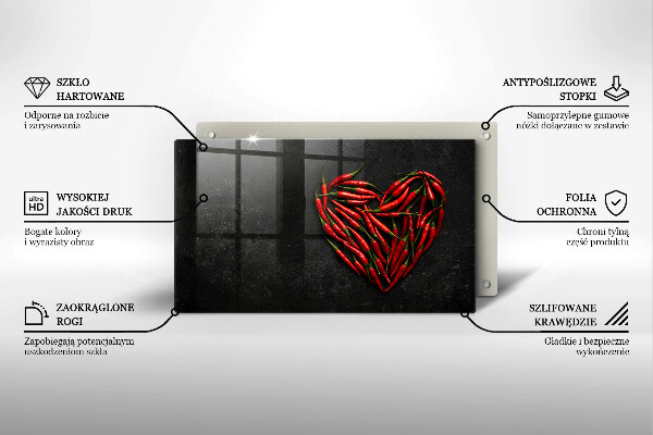 Sklenená doska na krájanie Srdce z chilli papričky