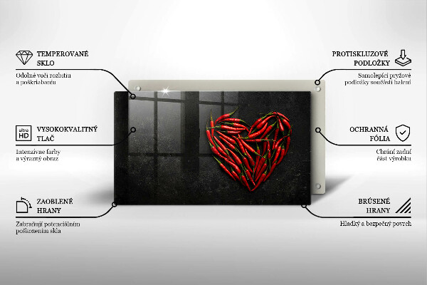 Sklenená doska na krájanie Srdce z chilli papričky