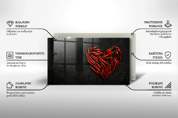 Sklenená doska na krájanie Srdce z chilli papričky