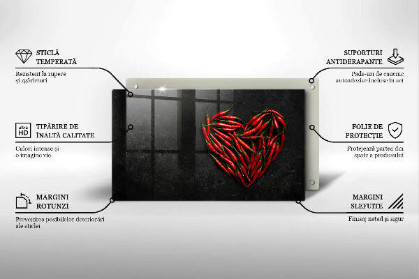 Sklenená doska na krájanie Srdce z chilli papričky