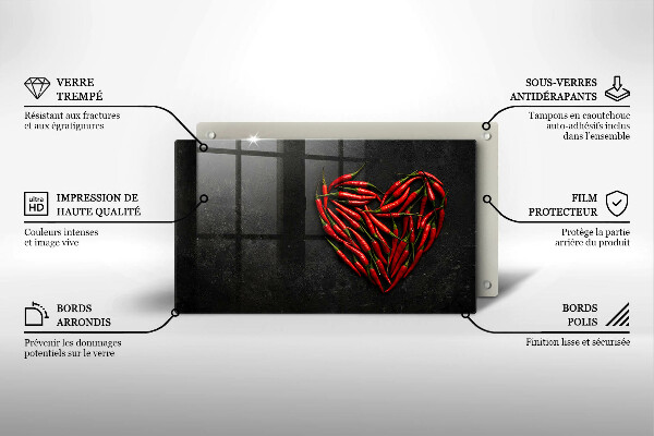 Sklenená doska na krájanie Srdce z chilli papričky
