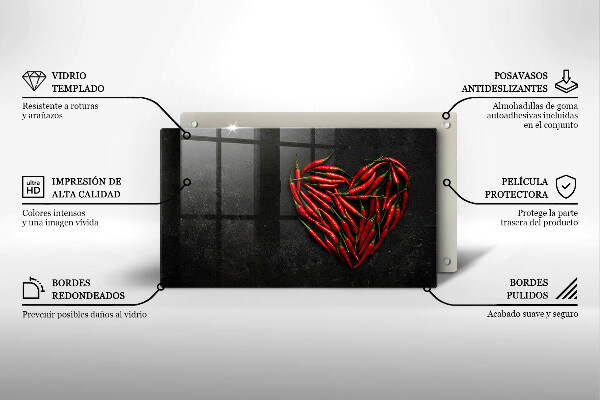 Sklenená doska na krájanie Srdce z chilli papričky