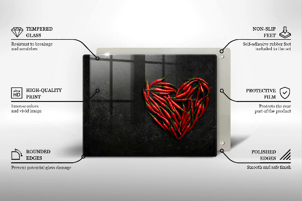 Sklenená doska na krájanie Srdce z chilli papričky