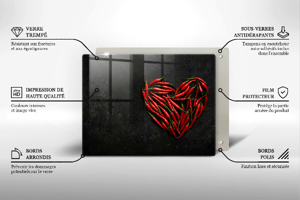 Sklenená doska na krájanie Srdce z chilli papričky