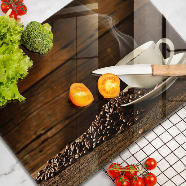 Sklenená doska na krájanie Drevená šálka na kávu