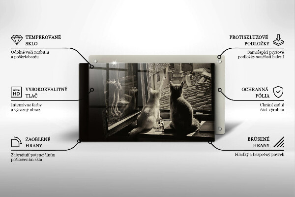 Sklenená doska na krájanie Mesto mačky a okno