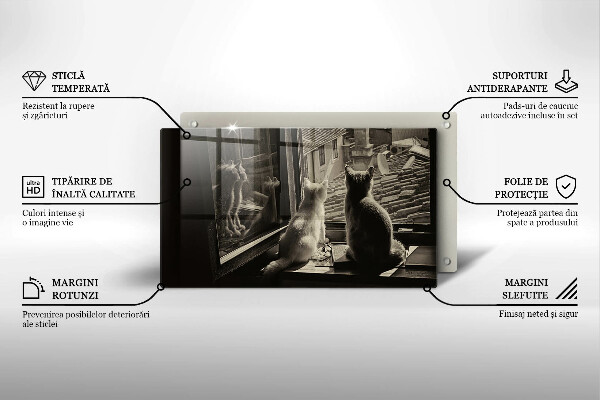 Sklenená doska na krájanie Mesto mačky a okno