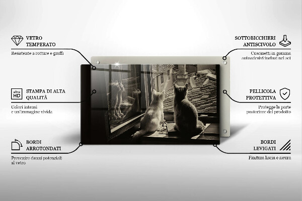Sklenená doska na krájanie Mesto mačky a okno