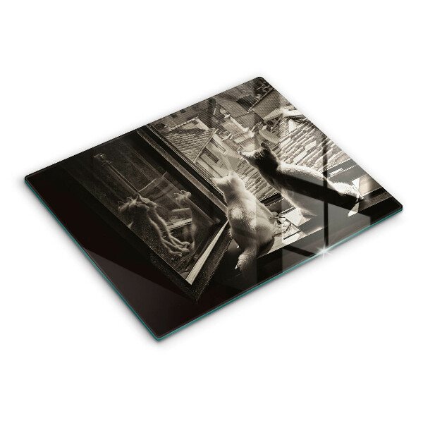 Sklenená doska na krájanie Mesto mačky a okno