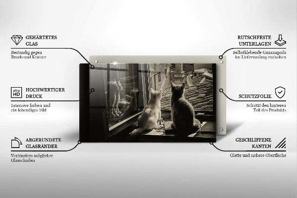 Sklenená doska na krájanie Mesto mačky a okno