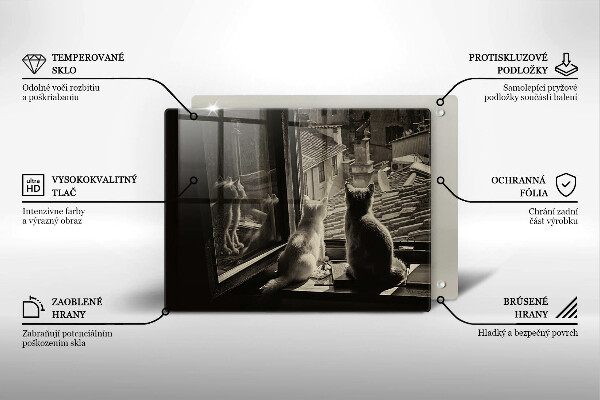 Sklenená doska na krájanie Mesto mačky a okno