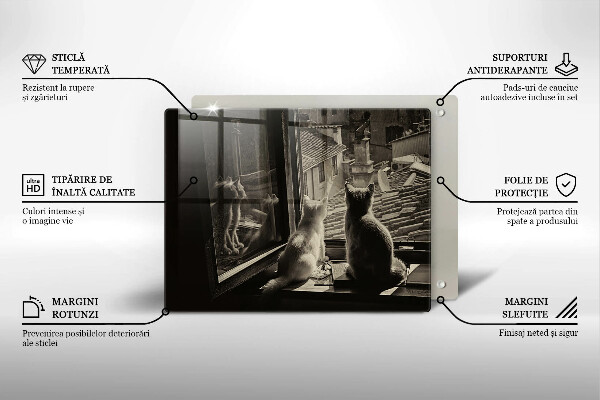 Sklenená doska na krájanie Mesto mačky a okno