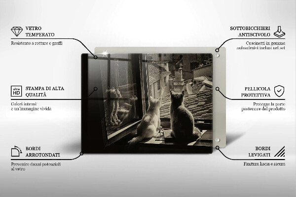 Sklenená doska na krájanie Mesto mačky a okno