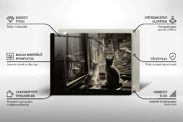 Sklenená doska na krájanie Mesto mačky a okno