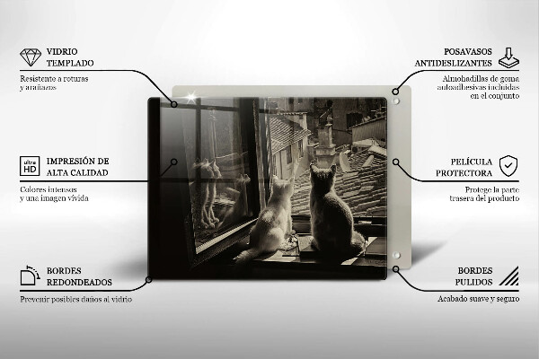 Sklenená doska na krájanie Mesto mačky a okno
