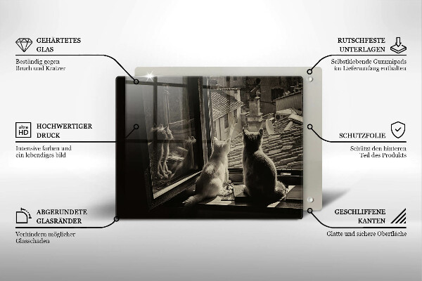 Sklenená doska na krájanie Mesto mačky a okno