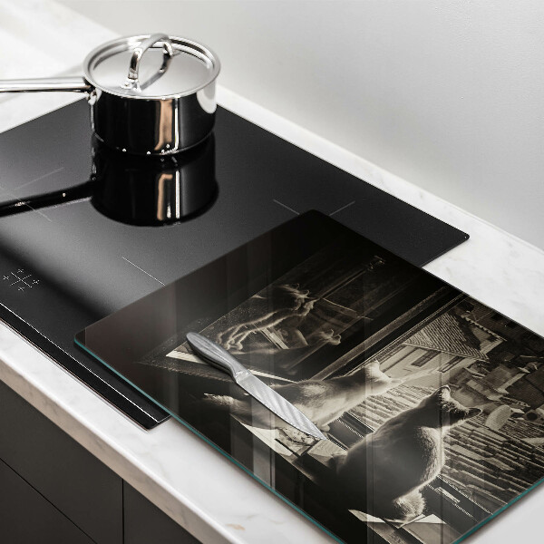 Sklenená doska na krájanie Mesto mačky a okno