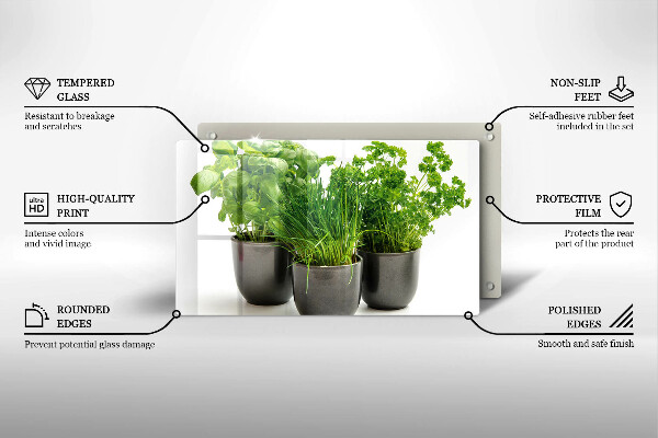 Sklenená doska na krájanie Hrnce s bylinkami