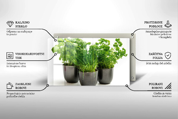 Sklenená doska na krájanie Hrnce s bylinkami