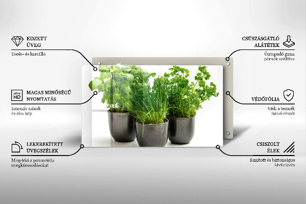 Sklenená doska na krájanie Hrnce s bylinkami