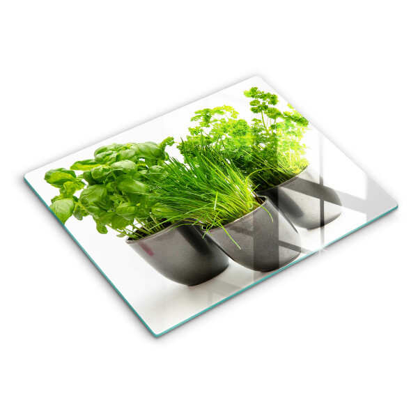 Sklenená doska na krájanie Hrnce s bylinkami