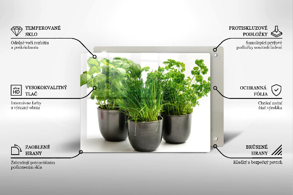 Sklenená doska na krájanie Hrnce s bylinkami