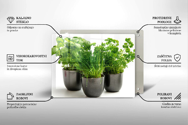 Sklenená doska na krájanie Hrnce s bylinkami