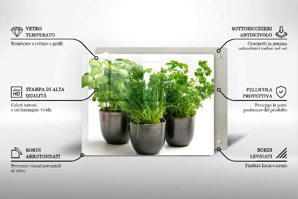 Sklenená doska na krájanie Hrnce s bylinkami