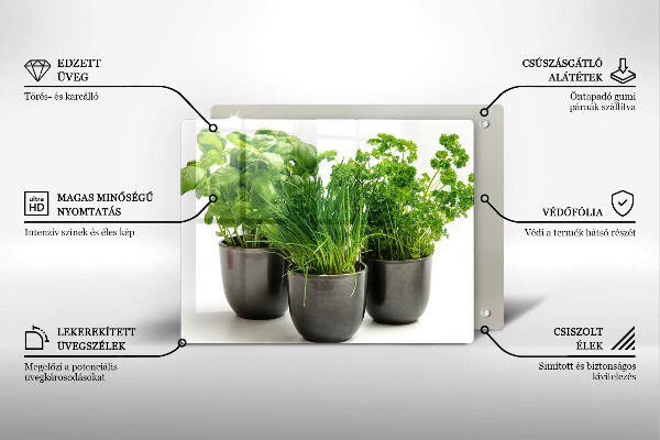 Sklenená doska na krájanie Hrnce s bylinkami