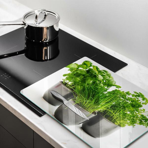 Sklenená doska na krájanie Hrnce s bylinkami