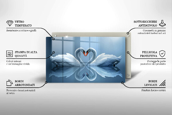 Sklenená doska na krájanie Dve labutie srdcia