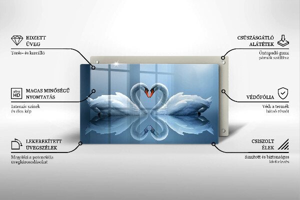 Sklenená doska na krájanie Dve labutie srdcia
