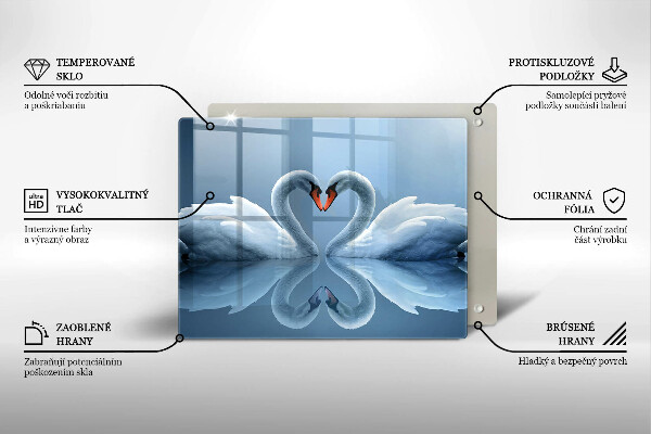 Sklenená doska na krájanie Dve labutie srdcia