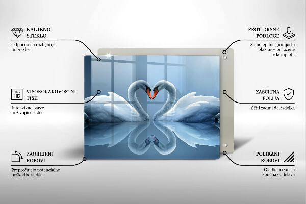 Sklenená doska na krájanie Dve labutie srdcia