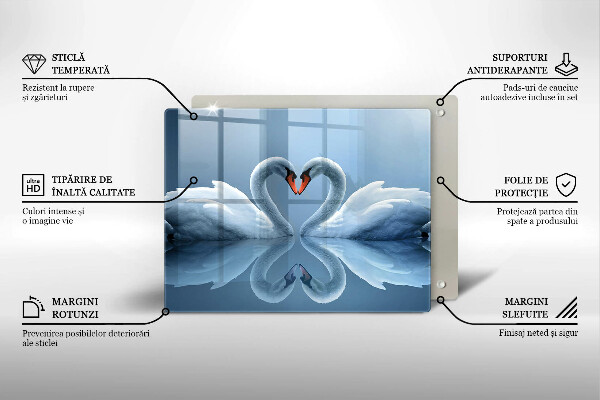 Sklenená doska na krájanie Dve labutie srdcia